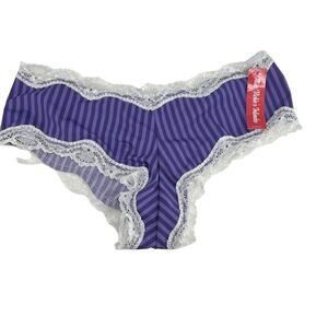 Miss Vickie's Intimates Indigo Purple Stripe White Lace Trim Panty Small 5/$25